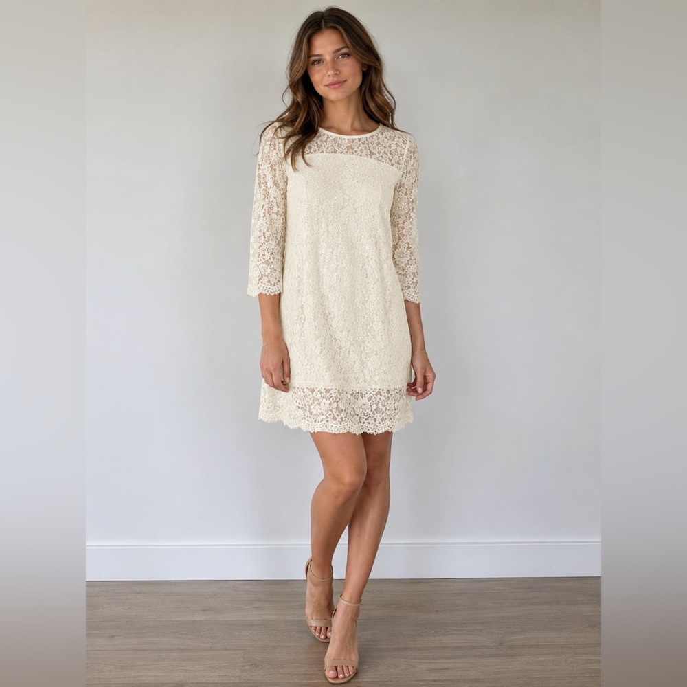 Tibi Women's Ivory Lace Overlay Shift Dress Sz 6